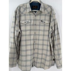 Howler Bros Flannel Western Shirt Beige Tan Gray Plaid Cotton Snap Button XL